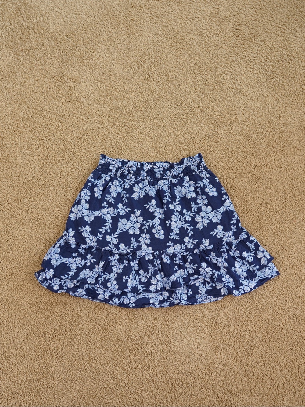 J. Crew Navy and White Floral Ruffle Mini Skirt